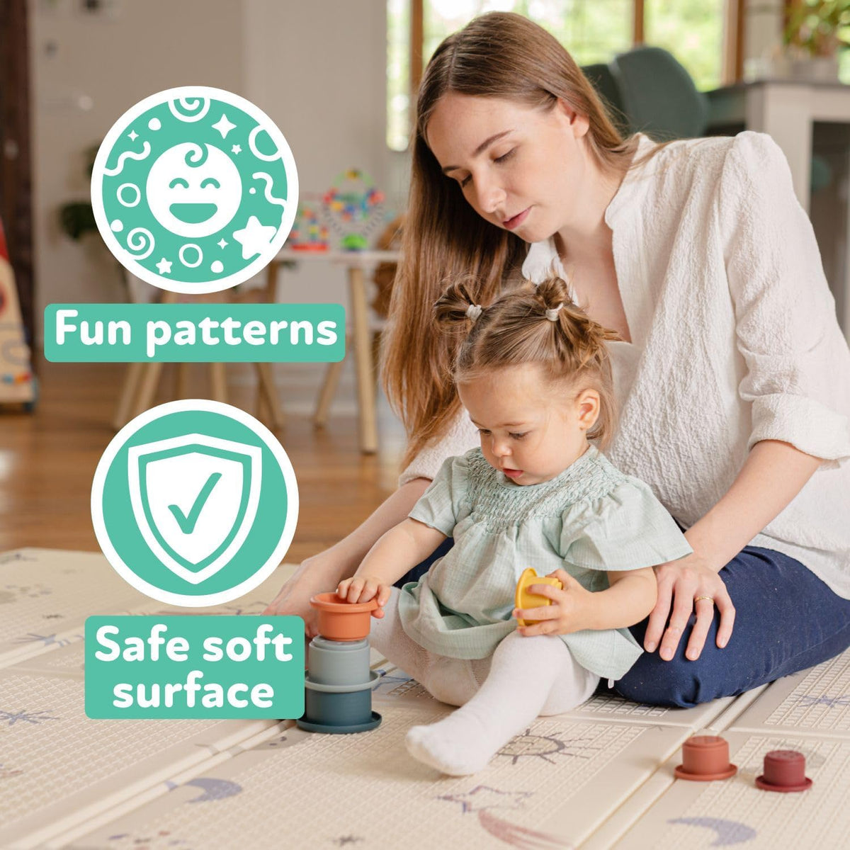 Nuby Foldable Reversible Baby Play Mat, 150 x 200 cm, XXL, 0M+, Rainbow