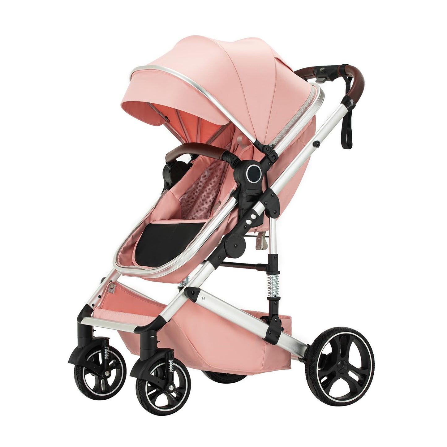 3 in 1 Pram Pushchair Aluminium Frame High Landscape Combined Buggy Lightweight Folding Stroller 3 in 1 Travel System Pram for Newborns Toddlers 0-36 Months from Birth (H9-Pink, H9)