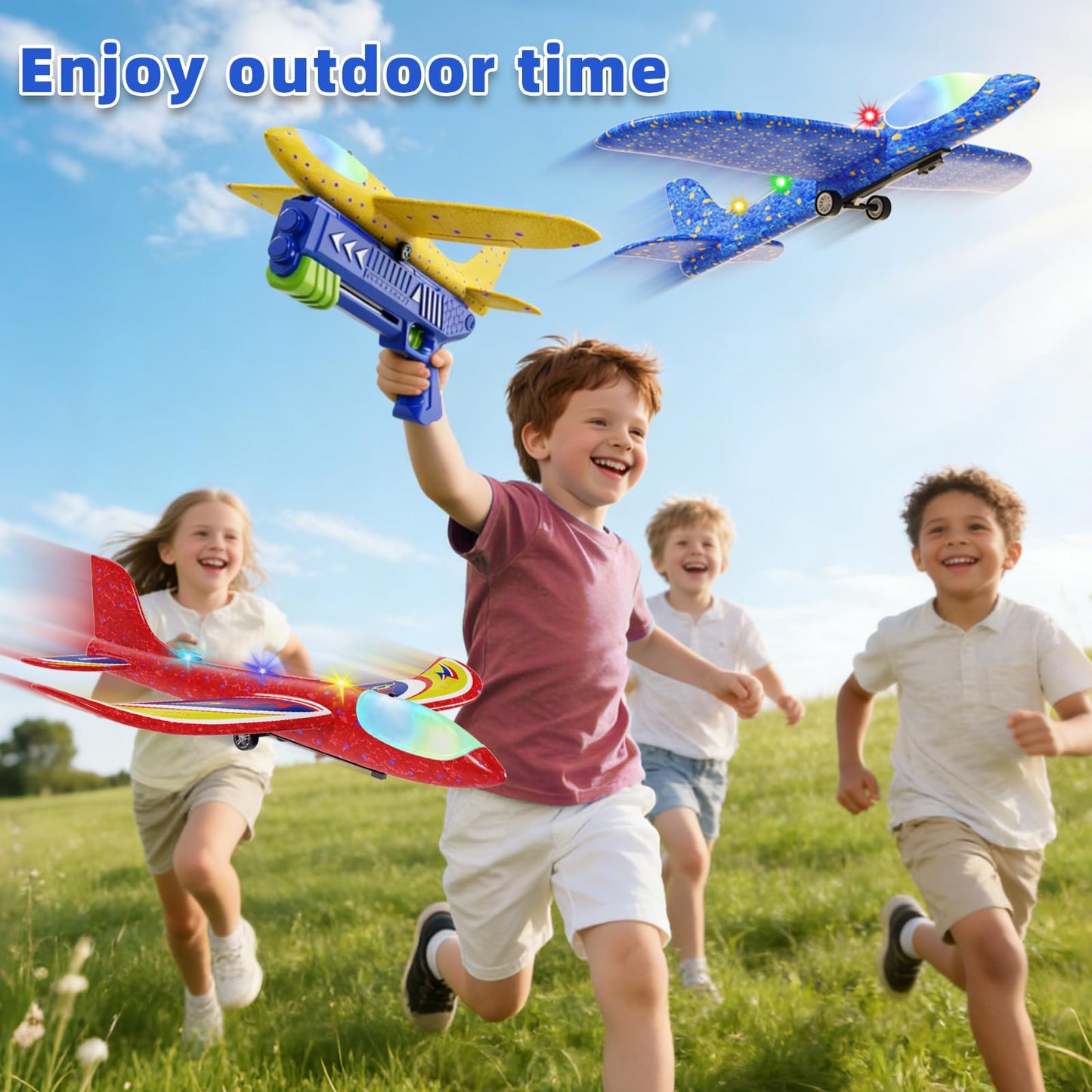 Doloowee Boys Toys for 3 4 5 6 7 8 Years Old, 1 Launcher with 3 Foam Glider Planes, Outdoor Garden Toys Birthday Present Gift for Kids 3 4 5 6 7 8 Year Old