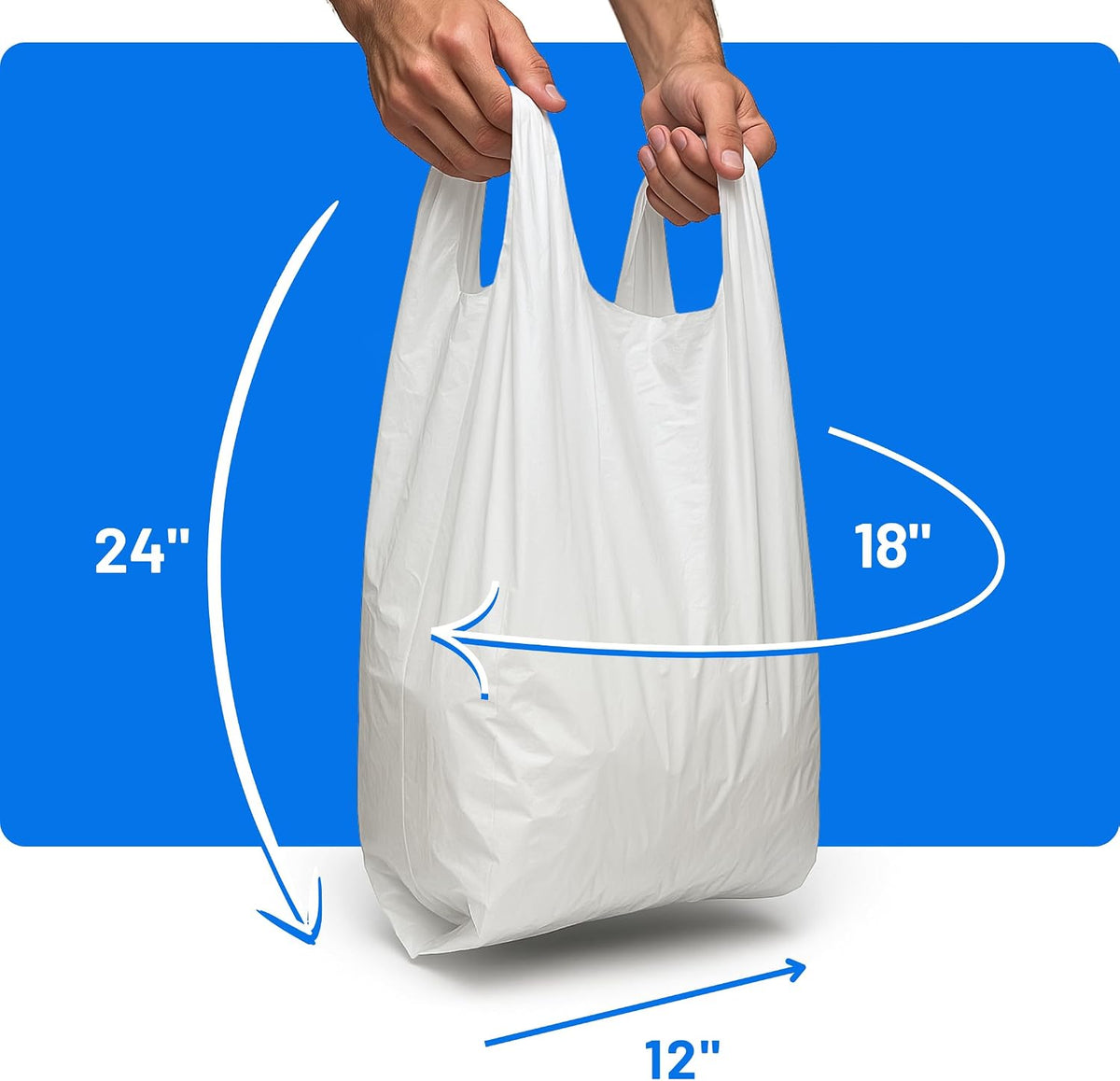 Plastic Carrier Bags White - Standard Retail Size 12x18x24", 200 Pack