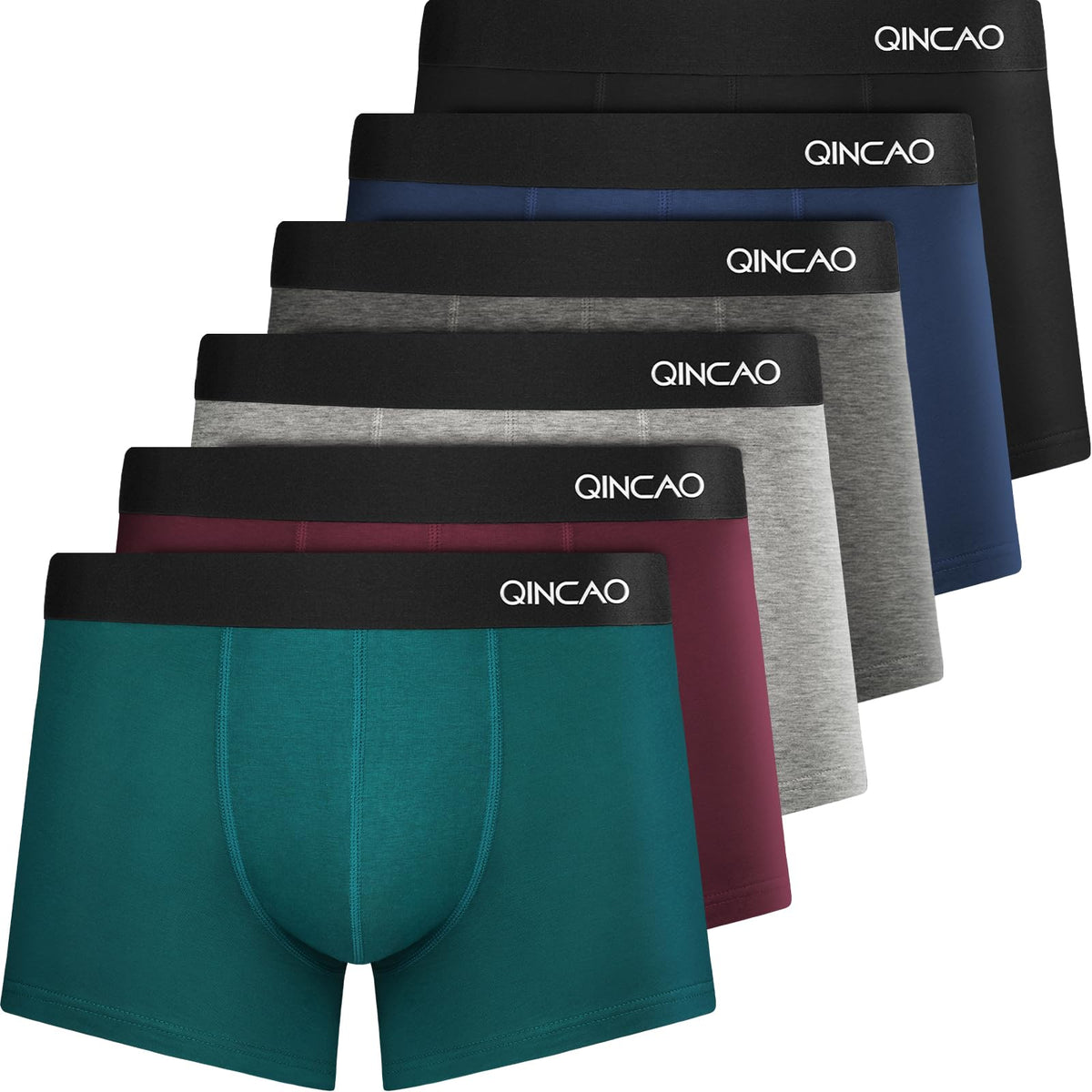 QINCAO Mens Boxers Briefs 6 Pack Combed Cotton Tagless Soft & Slim Fit