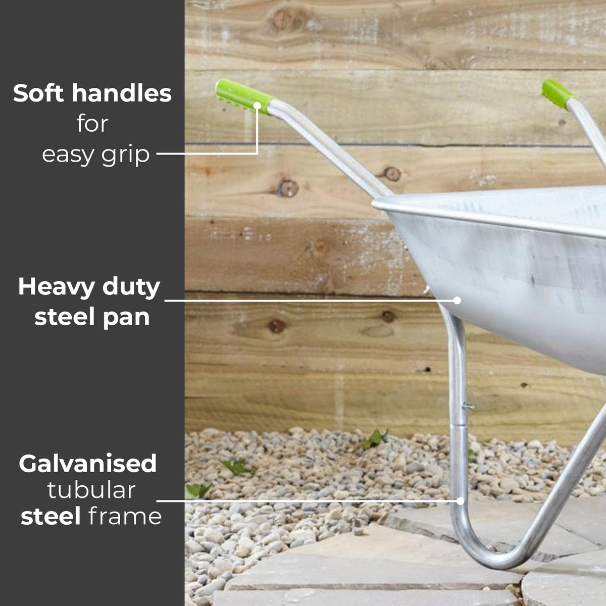 Neo Wheelbarrow Home Garden Cart Galvanised with Pneumatic Tyre (85L) Silver