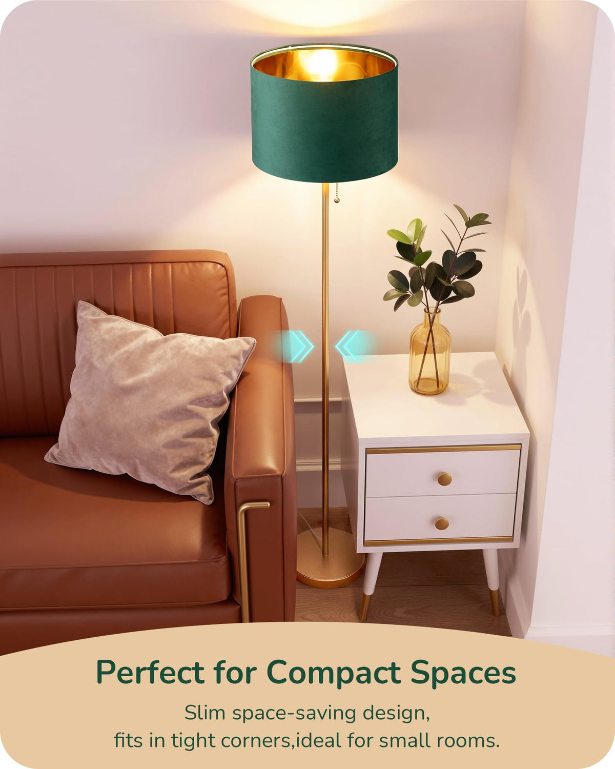 EDISHINE 57'' Modern Floor Lamp with Linen Shade, 2700K LED Bulb Included