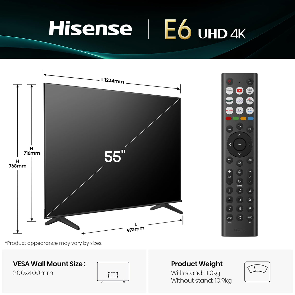 Hisense 50 Inch 50E6QTUK 4K Ultra HD Smart AI TV