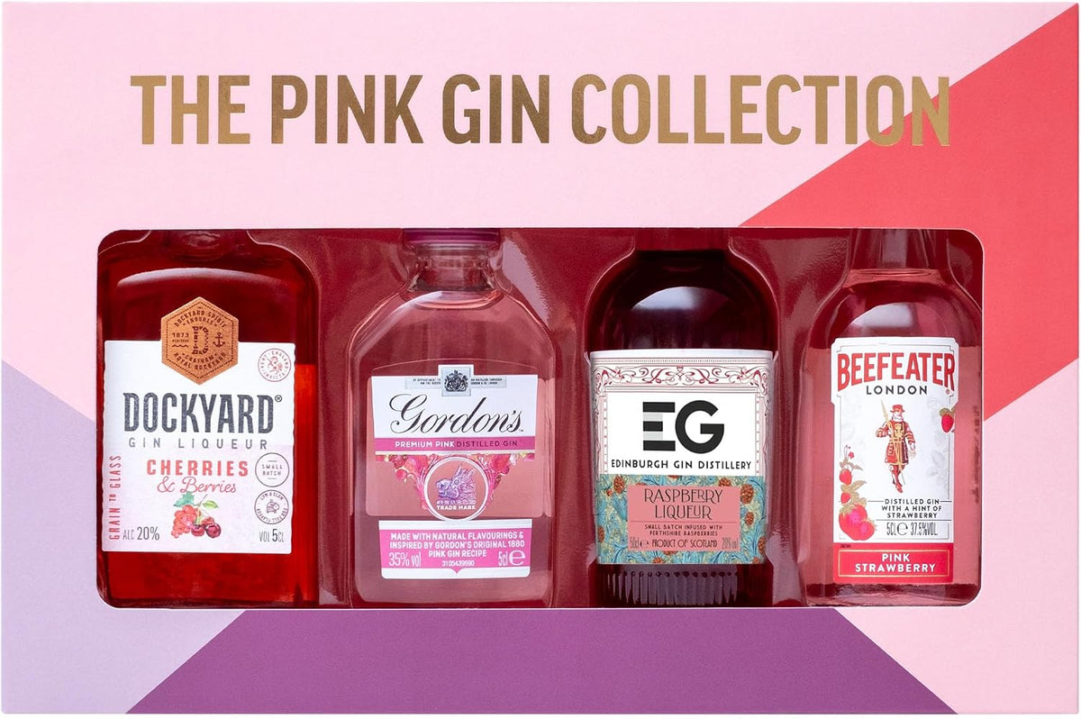 Pink Gin Gift Set, Beefeater, Gordon's, Edinburgh, Dockyard, 4 x 5 cl