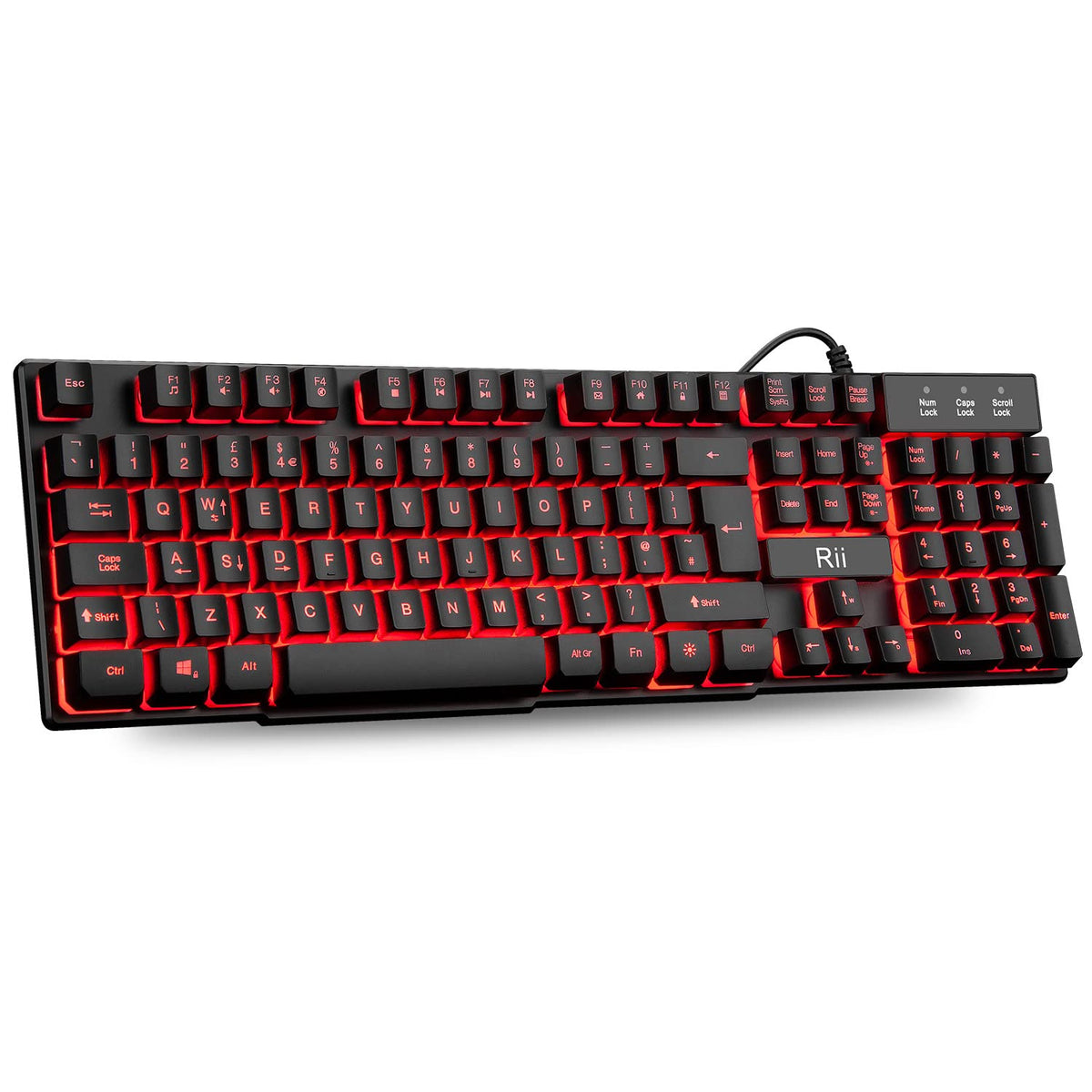 Rii Gaming Keyboard,USB Wired Keyboard with Rainbow LED Backlit Mechanical Feeling for Working Gaming (UK Layout)
