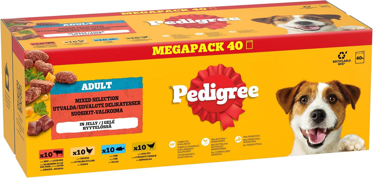PEDIGREE Adult Dog Food Pouches Mixed Selection in Jelly 40 x 100 g Mega Pack