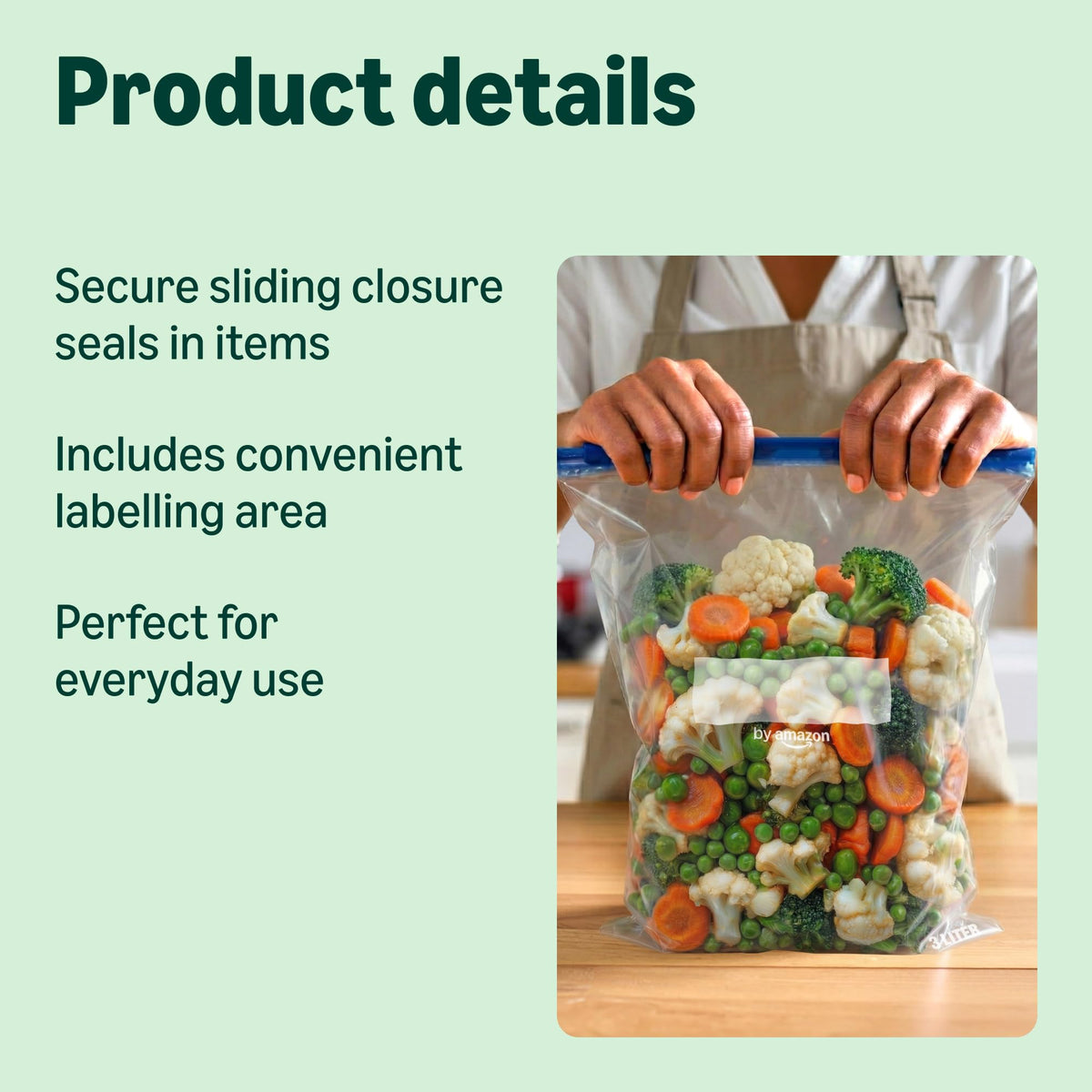 by Amazon 1 Litre Freezer Bags with Glide Closure, Pack of 20