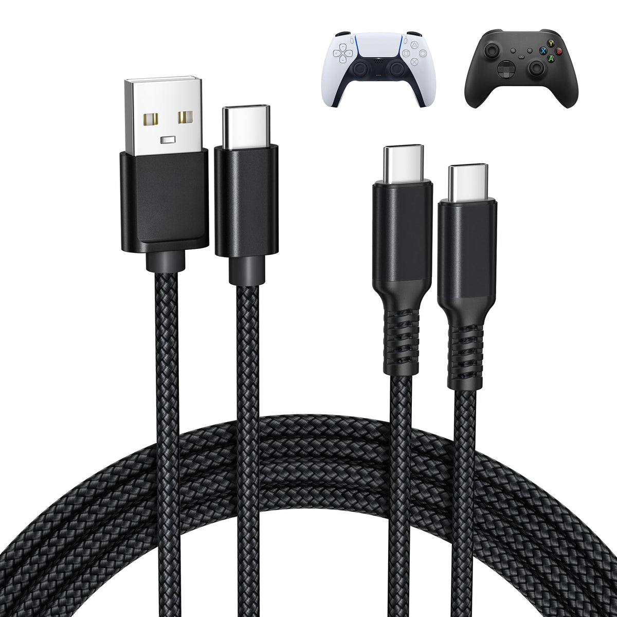BASESAILOR Charger Cord for PS5/PS5 Pro Controller,Xbox Series X/S 2M 2Pack