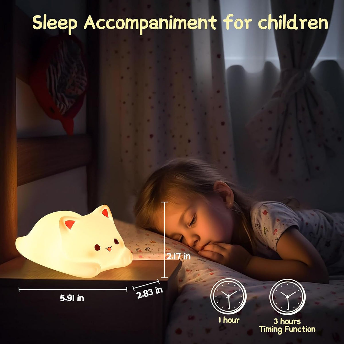ZKLiLi Cat Night Light for Kids,Cute Night Lamp for Nursery,Squishy Silicone Touch Lights Portable, Gift for Birthday and Christmas for Kids Baby Children (Battery Cat)