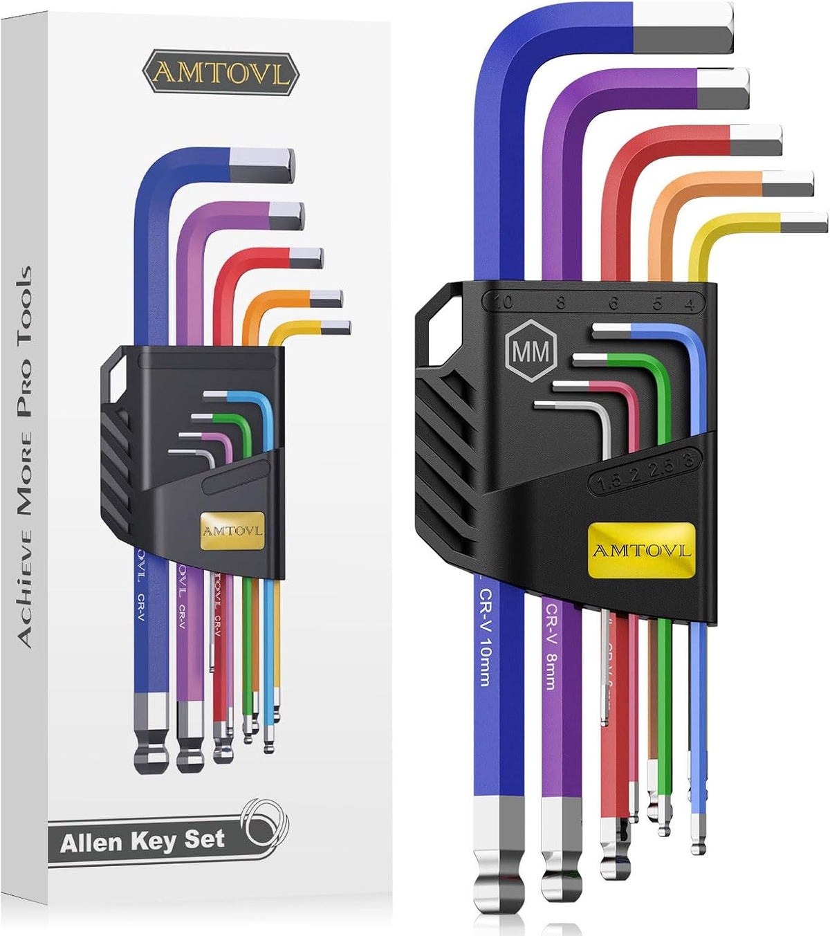 AMTOVL Hex Key Set, 9PCS Metric Allen Key Set, 1.5-10MM, Long Ball End