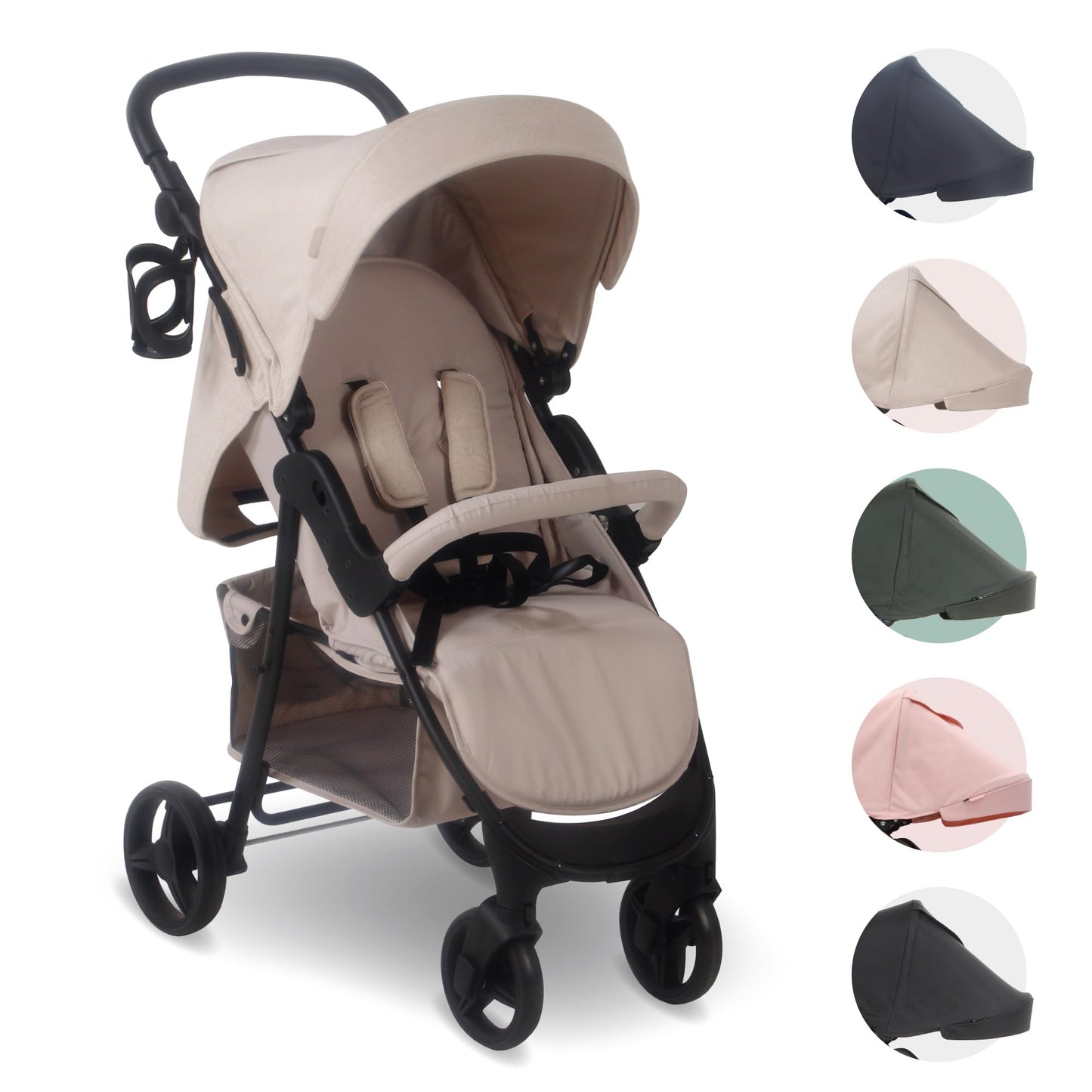 My Babiie MB30 Pushchair – from Birth to 4 Years (22kg), Easy Compact Fold, Large Shopping Basket, Adjustable Handle, Stroller Includes Cup Holder, Rain Cover – Black & Grey