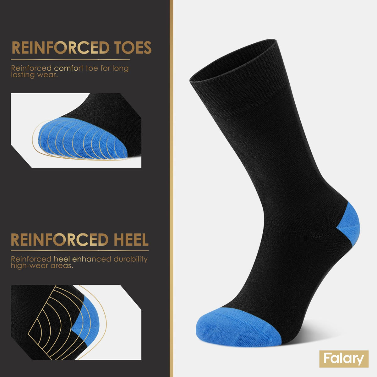 FALARY 12 Pairs Black Mens Socks, Plain Cotton Socks for Men & Women