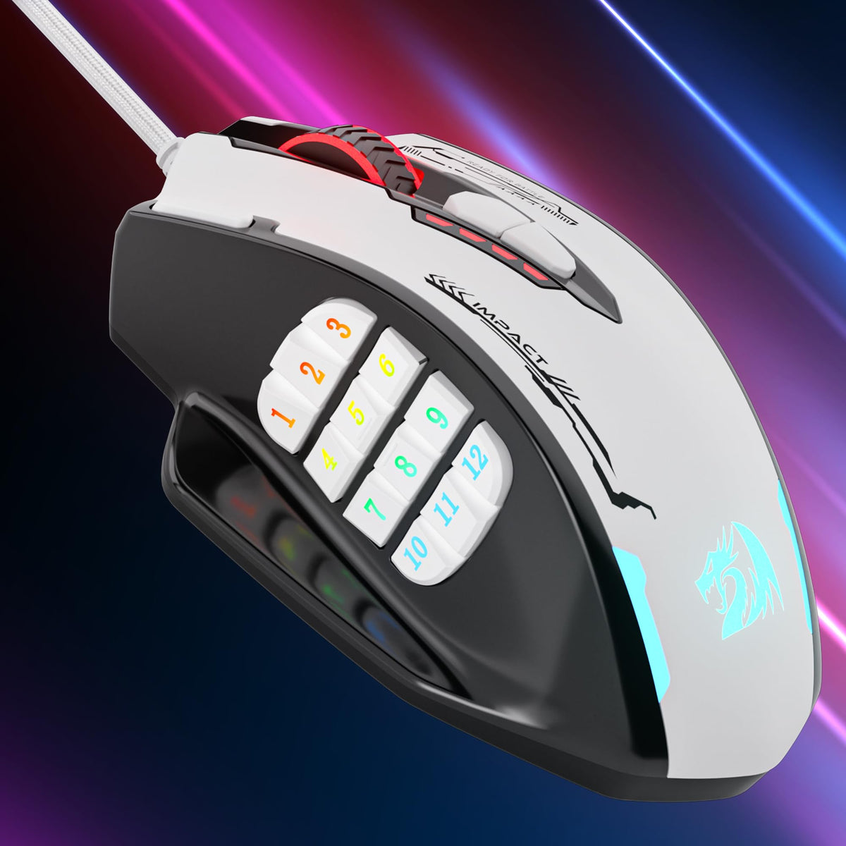 Redragon M908 Impact RGB LED MMO Gaming Mouse With 12 Side Buttons, Optical Wired Ergonomic Mouse with Max 12,400DPI, High Precision, 18 Programmable Macro Shortcuts, Comfort Grip