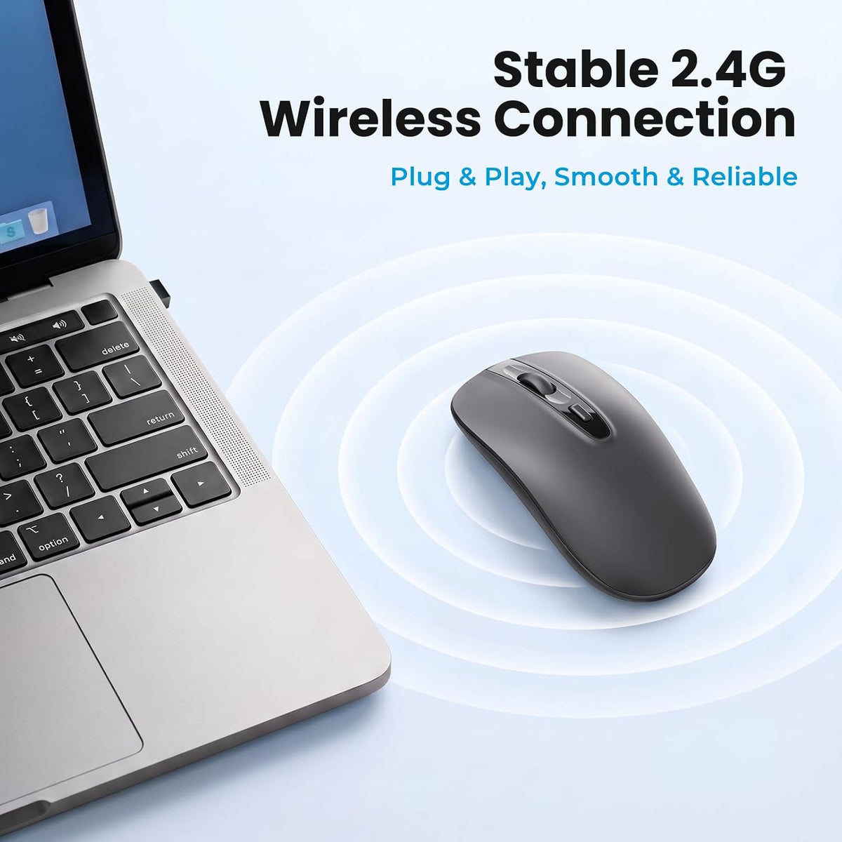 cimetech Wireless Mouse for Laptop, Portable Slim Silent Design for Left & Right Hand Users, Storable Nano Receiver, 800-1600 DPI, 2.4G Compact Computer Mice for MacBook, PC, Windows, Chromebook