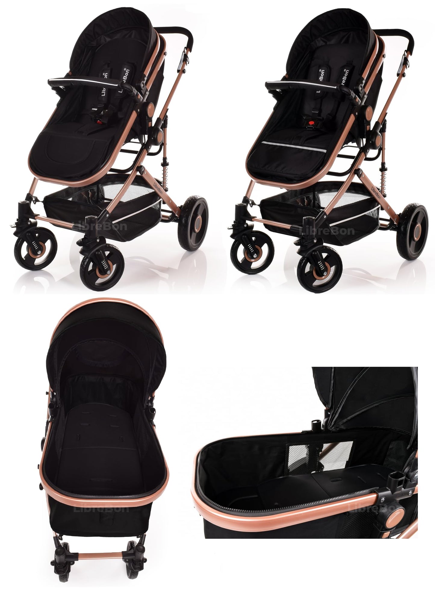 Baby Buggy Pram Pushchair 3 in 1 with Car Seat Child Lightweight Folding Stroller One Size Fits All 3 in 1 Travel System Pram for Newborns & Toddlers 0-36 Months from Birth (Black - Silver Frame)