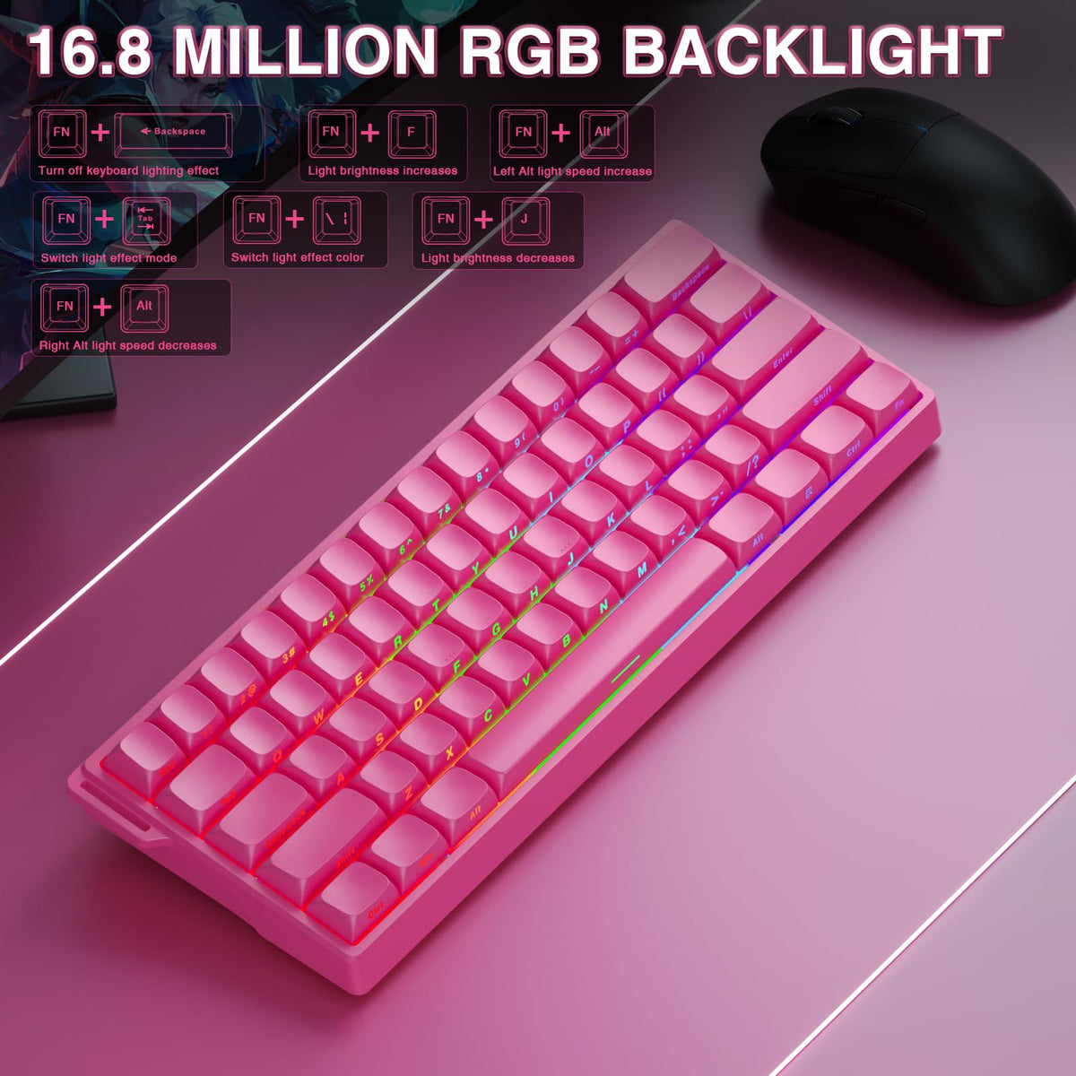 AULA WIN60 HE Mechanical Gaming Keyboard Wired,Hall Effect Magnetic Switches,Adjustable Actuation Rapid Trigger,8K Polling Rate,RGB Backlight,60% Percent Keyboard for Mac/Win (BLACK) (Pack of 2)