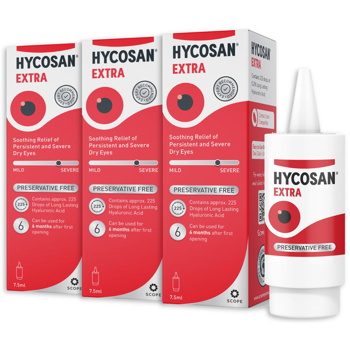 Hycosan Extra - Eye Drops with Hyaluronic Acid for Soothing Relief of Severe and Persistent Dry Eyes - Contact Lens Compatible - Preservative Free (7.5 ml (Pack of 2))