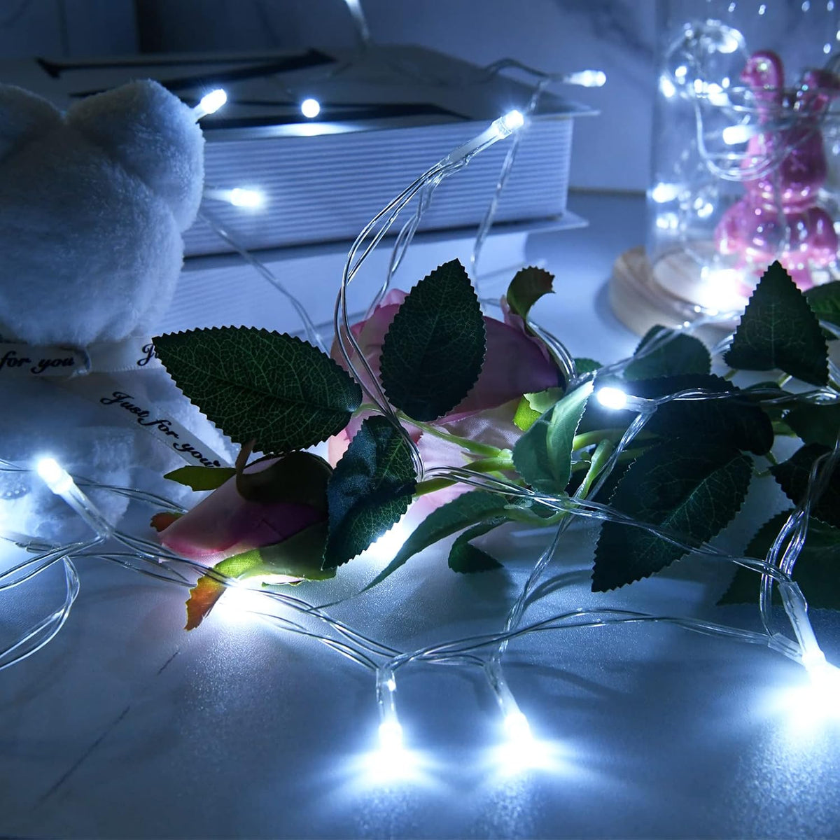 cshare LED Fairy Lights, 5M/16.4Ft 50LEDs with Timer (6 Hours ON | 18 Hours Off) is Battery Operated for Room,Patio,Halloween,Christmas,Indoor/Outdoor Decoration| Cool White