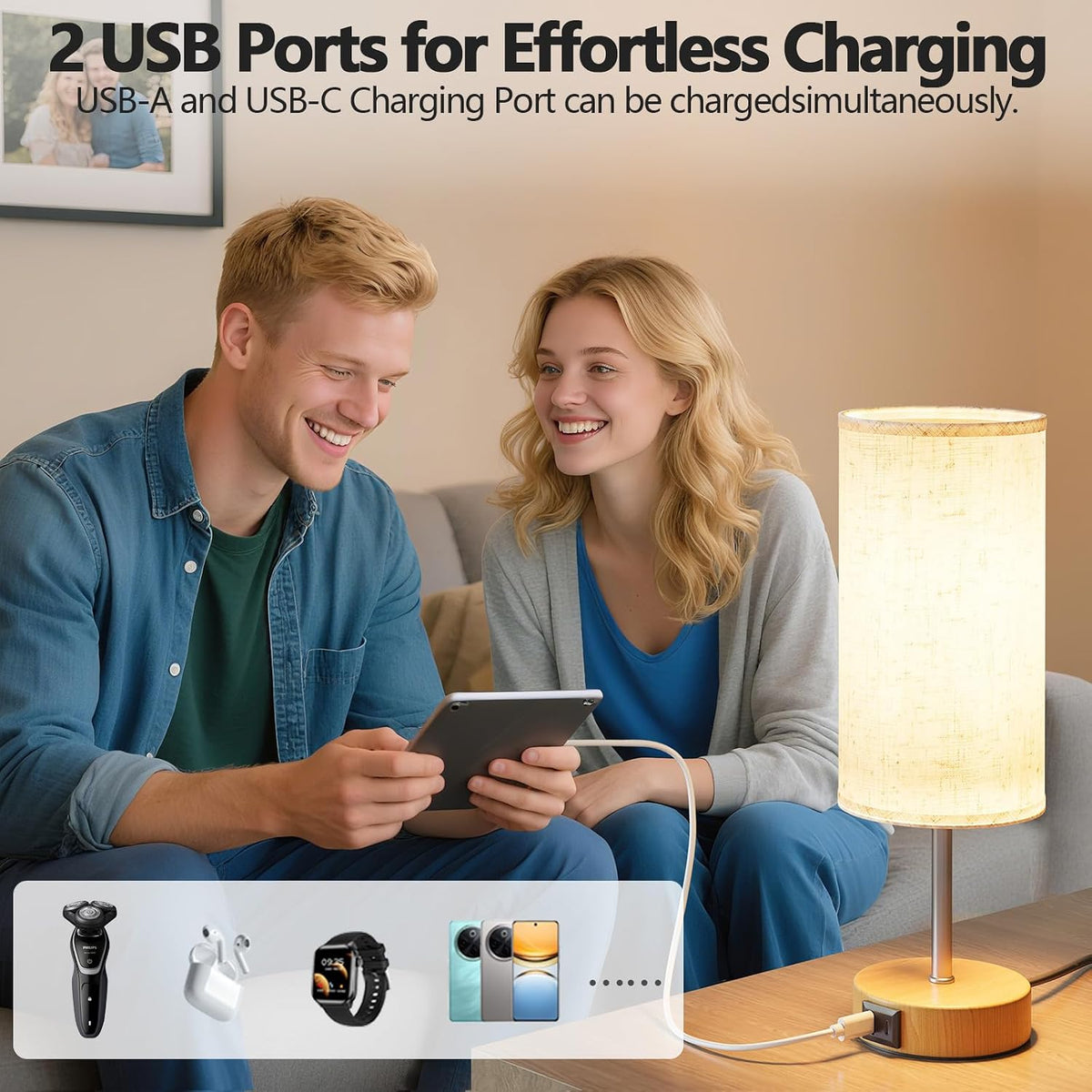 Bedside Lamp, Touch Table Lamp for Bedroom, Living Room & Office