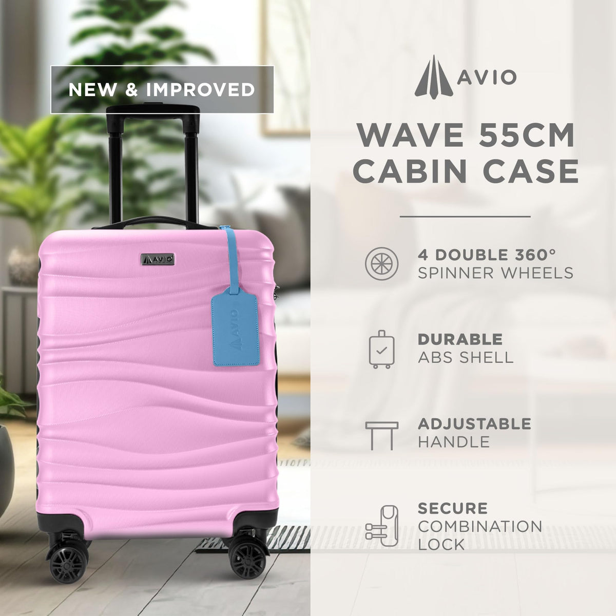 Avio Carry-On Cabin Luggage 55x40x20cm | Hard Shell Suitcase 4 Wheels