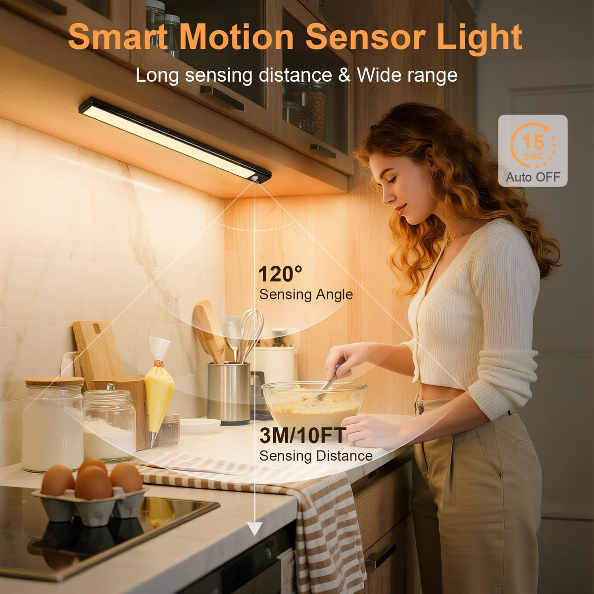 daphomeu 5 Pack Rechargeable Under Cupboard Kitchen Lights, 20CM Dimmable Warm Cabinet Light, LED Motion Sensor Lights Indoor, Magnetic Stick Light for Kitchen Shelf Stairs Wardrobe