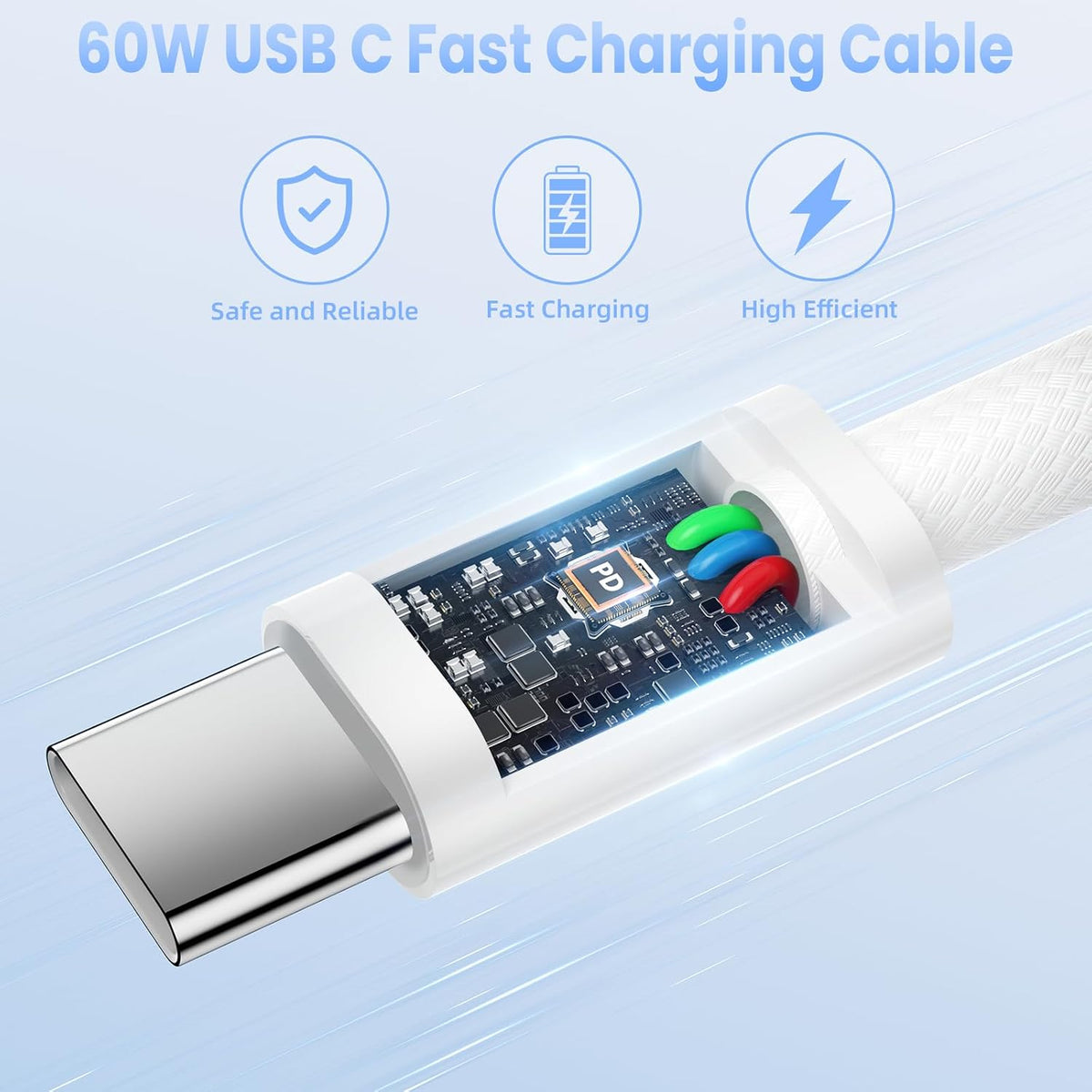 USB C Charger Cable,2-PACK 6FT/1.8M USB C to USB C Cable,60W Fast Charging