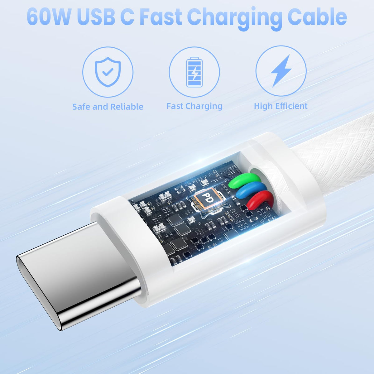 USB C Charger Cable,2-PACK 6FT/1.8M USB C to USB C Cable,60W Fast Charging