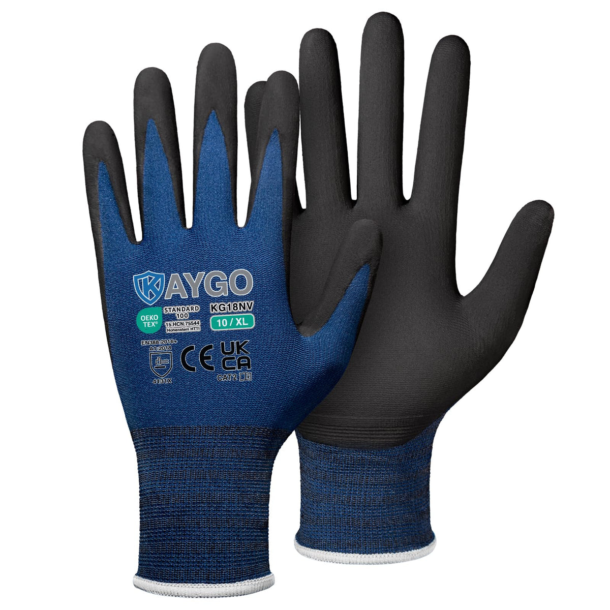 KAYGO Safety Work Gloves MicroFoam Nitrile Coated 12 Pairs, KG18NB