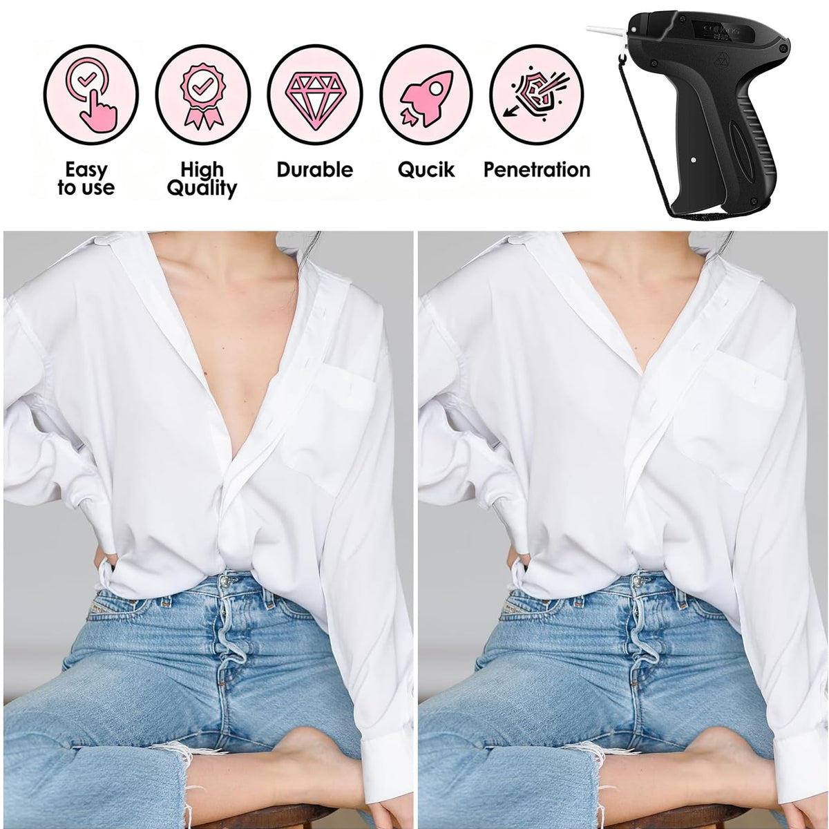 Stitchy Quick Clothing Fixer, Mini Stitch Gun for Clothes, Clothing Stitch Tagging Gun with Case,Stitchy Tool with 6 Needles,1500 Black & 1500 White 5mm Micro Fasteners