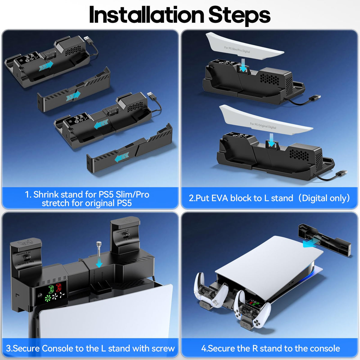 OIVO PS5/Slim/Pro Horizontal Stand for Disc & Digital Console, Protective Stable PS5 Accessories Base Stand with Upgraded Support Rods on Bottom & Scalable Design for PlayStation 5 Console Faceplates