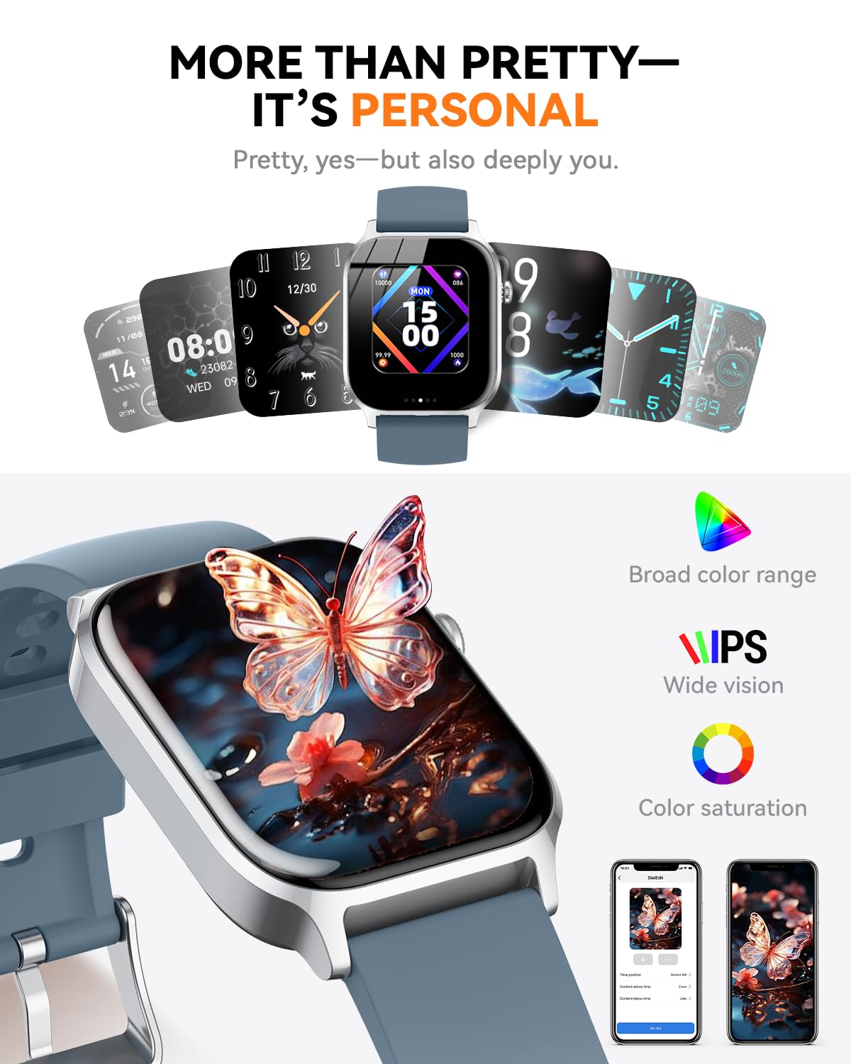 Smart Watch for Men Women- Answer/Make Call, 2024 IP68 Waterproof Fitness Tracker Watch with Sleep Step Counter Activity Smartwatch for Samsung Android iPhone iOS (Black-Blue, 1.83)