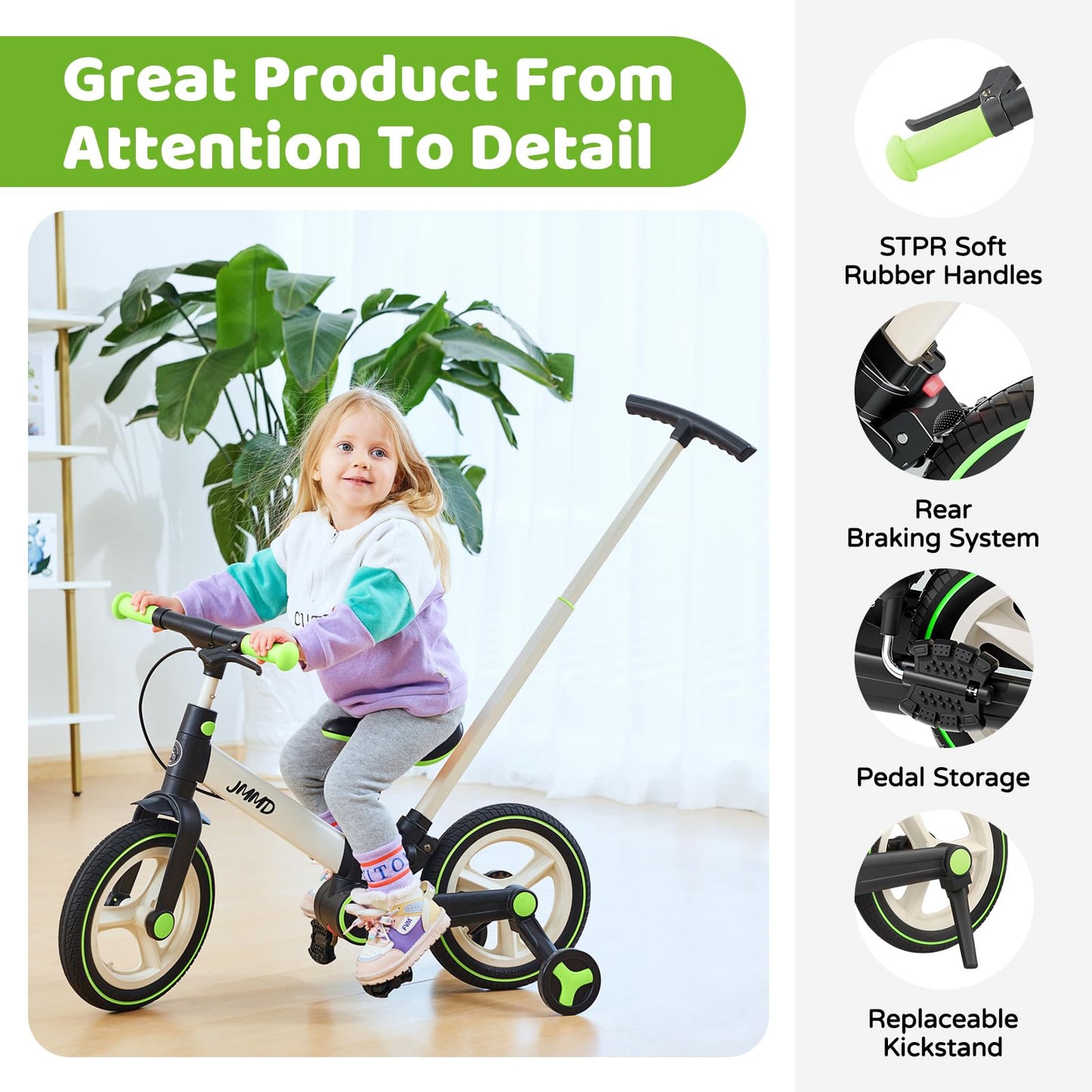 JMMD 6-in-1 Convertible Toddler Balance Bike to Pedal Bike — Ages 18 Months to 5 Years