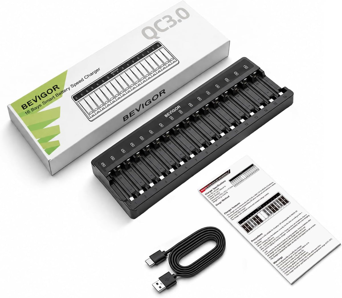 BEVIGOR 16 Slot Battery Charger for AA & AAA Rechargeable Batteries