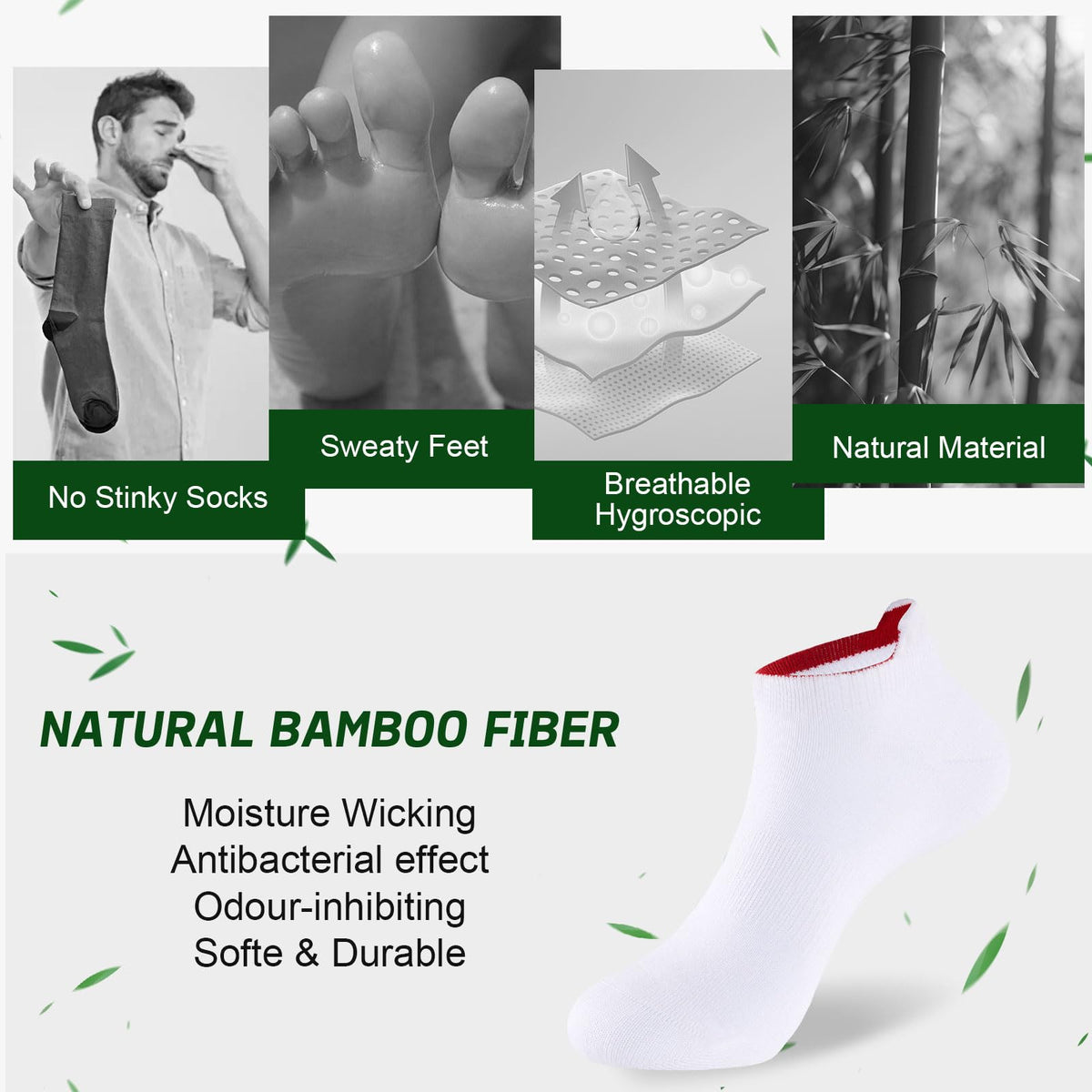 Niorasen Bamboo Trainer Socks for Men & Women, 6 Pairs, Low Cut