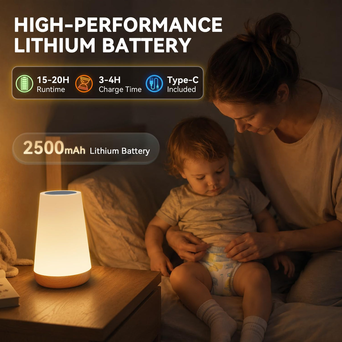 Auxmir Night Light 2 Pack, LED Touch Bedside Table Lamp, 2500mAh Rechargeable Light with RGB Color Changing, Portable Lamp for Children, Kids, Bedroom, Living Room, Camping