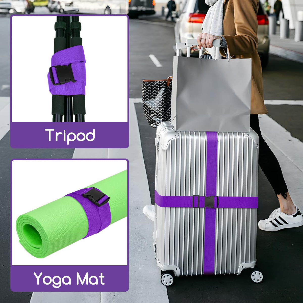 WISYOK Luggage Straps Extended, 4 Pack, 130-250cm Adjustable, Blue Orange