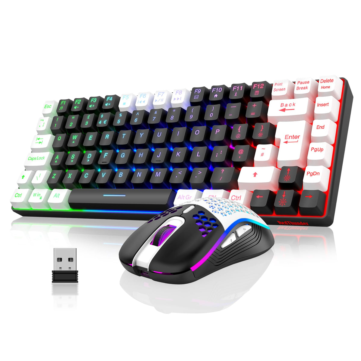 RedThunder K84 75% Wireless Gaming Keyboard and Mouse Rainbow Backlight UK Layout 85 Keys TKL Ultra Compact Mini Design Lightweight Honeycomb Gaming Mouse for PC Mac PS5 Xbox Office Gamers