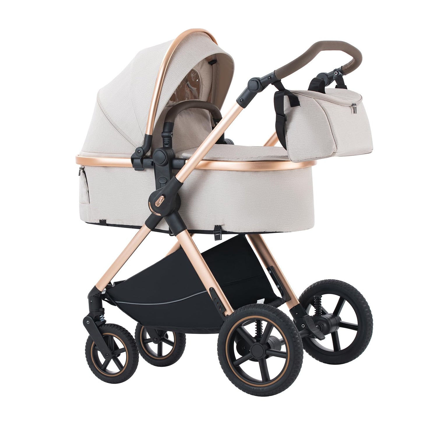 Stroller 3 in 1 Travel System Aluminium Frame High Landscape Combined Strollers Lightweight Folding Pram for Newborns Toddlers 0-36 Months from Birth Aluminium Pushchair (D2/Pink, H2-D)