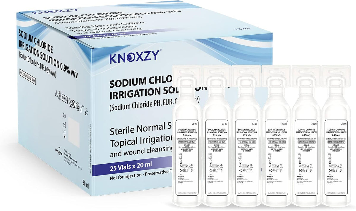 KNOXZY Sterile Saline Pods | Eye Wash | Wound Cleansing | Topical Irrigation | 25 x 20 ml sterile Pods