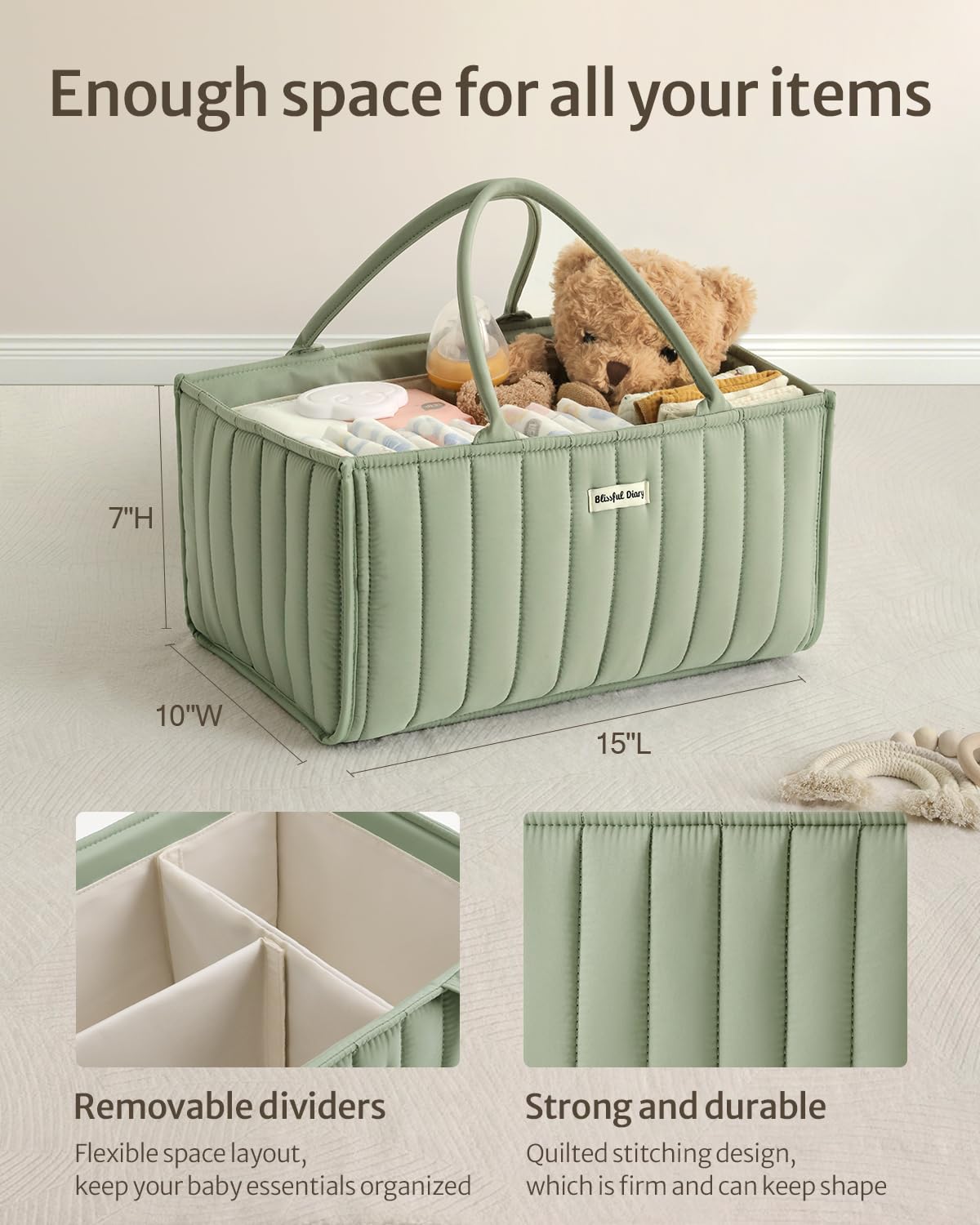 Blissful Diary Nappy Caddy Organiser, Baby Diaper Caddy for Nappy Station, Stylish Storage Basket for Newborn Essentials, Baby Shower Gifts for Girl or Boy, Woodland Cream