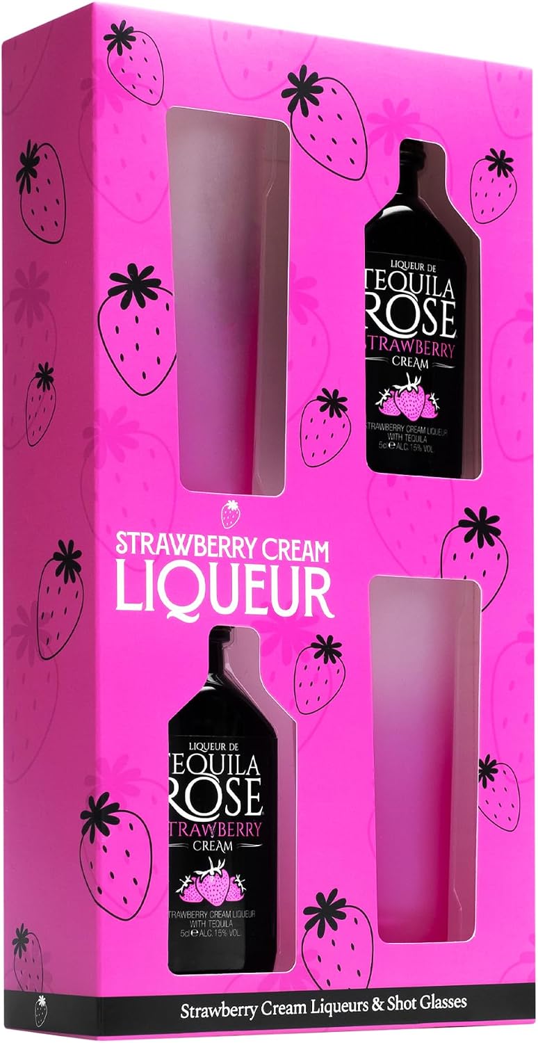 Tequila Rose Gift Set, Strawberry Cream 2 x 5 cl, 2 Shot Glasses