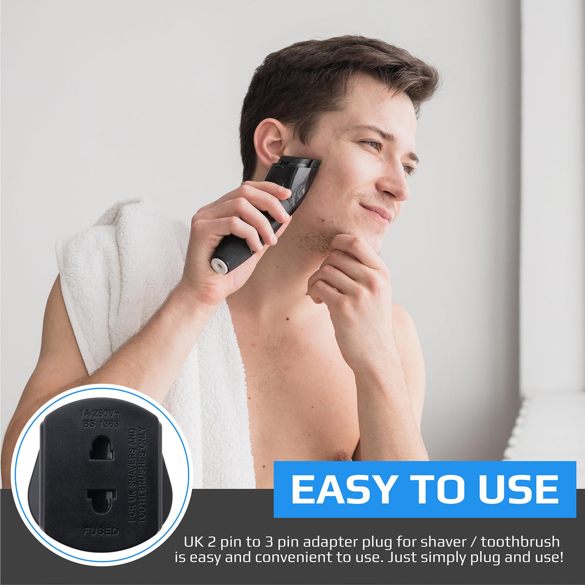 Toothbrush Adaptor Plug UK Charger Adapter Shaver Socket 2 Pin to 3 Pin Electric for Razor Plugs Bathroom Two to Three Prong Charging Tooth Brush Plugs Adapters Electrical Shaving (White)