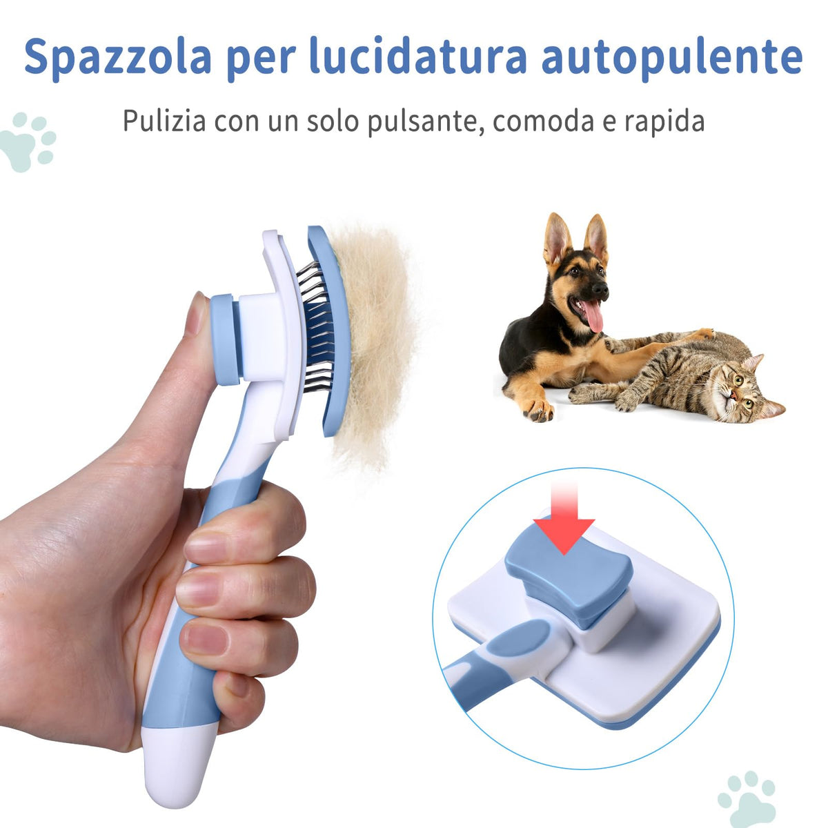 Vinabo Cat Dog Comb Brush, Cat Brush Grooming Comb, Self Cleaning Slicker Brushes, Pet Grooming Tool with Cleaning Button for Dog Shedding Tools