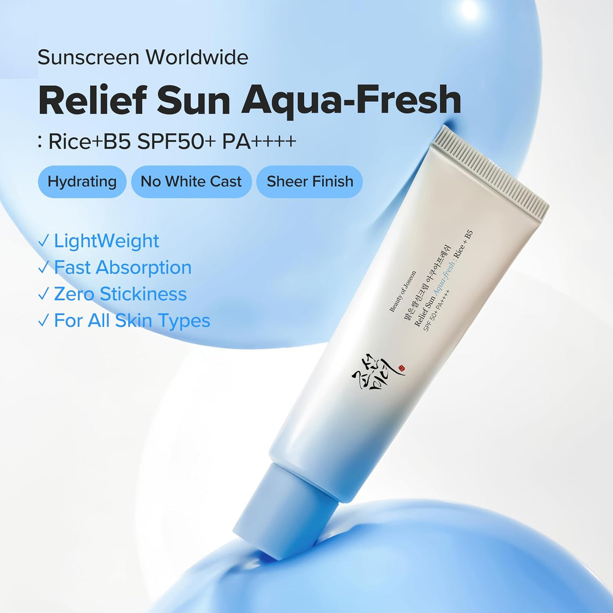 Beauty of Joseon Relief Sun Aqua-Fresh Rice Seed Water + Panthenol | Daily Korean Skincare and Korean Sunscreen for Oily Skin, Lightweight, Non-Sticky, and No White Cast 50 ml, 1.69 fl. oz.