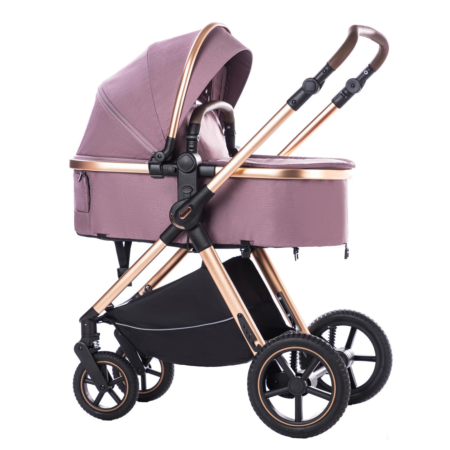 3 in 1 Pram Pushchair Aluminium Frame High Landscape Combined Buggy Lightweight Folding Stroller 3 in 1 Travel System Pram for Newborns Toddlers 0-36 Months from Birth (H9-Pink, H9)