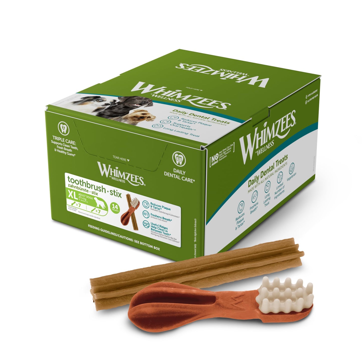 WHIMZEES Variety Box Dental S, 56 Pieces – Mixed Shapes, Size S, Dog Chews for Small Breeds, Natural and Grain Free, Rawhide-Free, Vegetarian, No Added Sugar