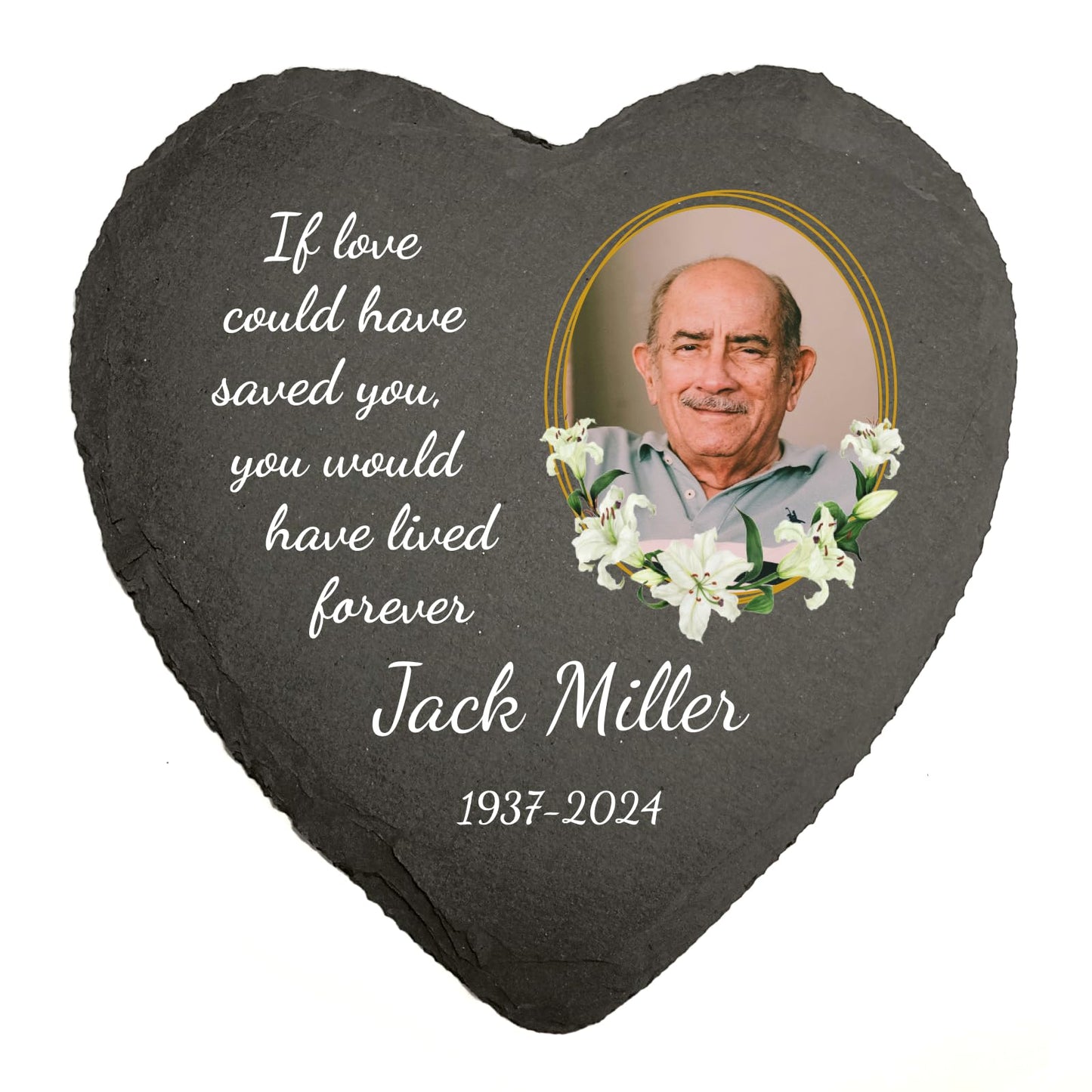 You Personalise Personalised UV Printed Photo Memorial Slate- Custom Message & Photo- Heart Slate, Optional Display Stand- Outdoor & Indoor Use- 100 x 100 mm
