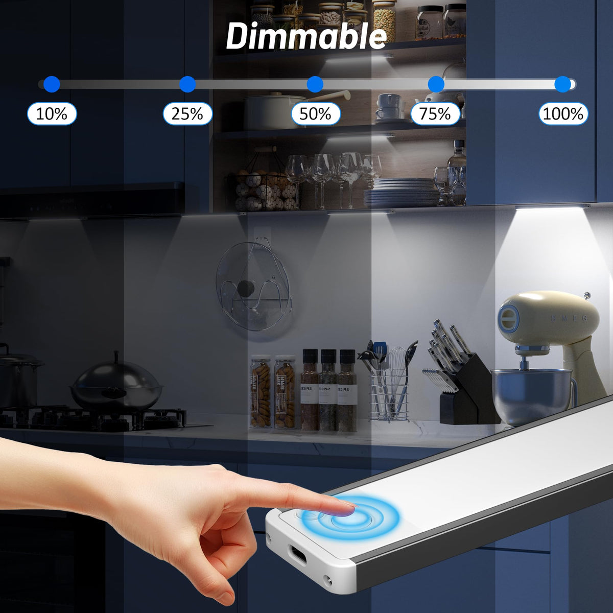 5-Pack Motion Sensor LED Under Cabinet Lights, 20cm Adjustable Kitchen Drawer Lighting with 3 Colour Temperatures for Wall Cabinets and Shelves