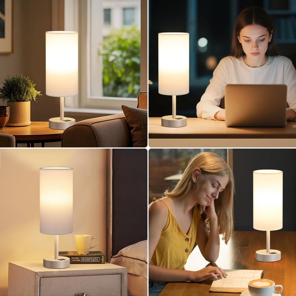 Aooshine Grey Table Lamp, 3-Way Dimmable, USB A + C Charging